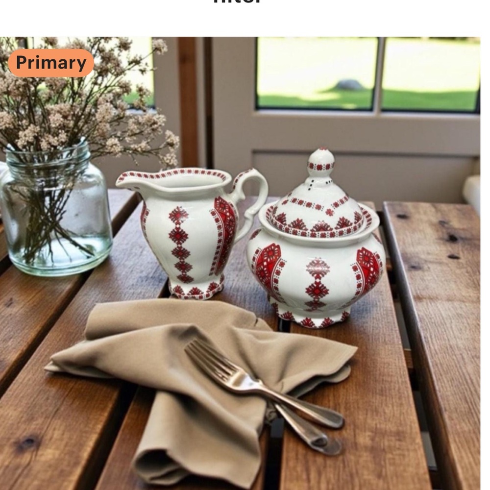 Ukrainian Design Cream and Sugar Bowl